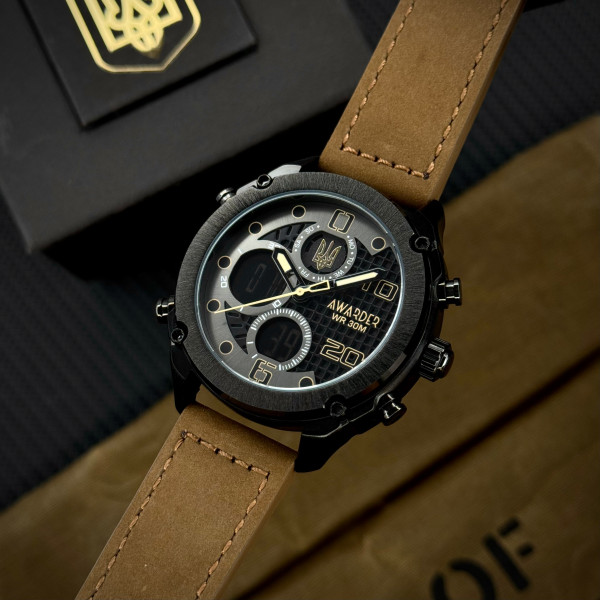Годинник наручний Awarder 017 Тризуб золото  Black-Brown