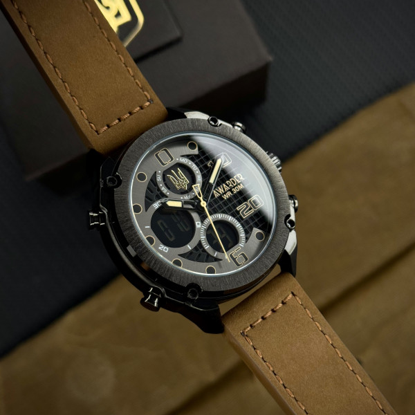 Годинник наручний Awarder 017 Тризуб золото  Black-Brown