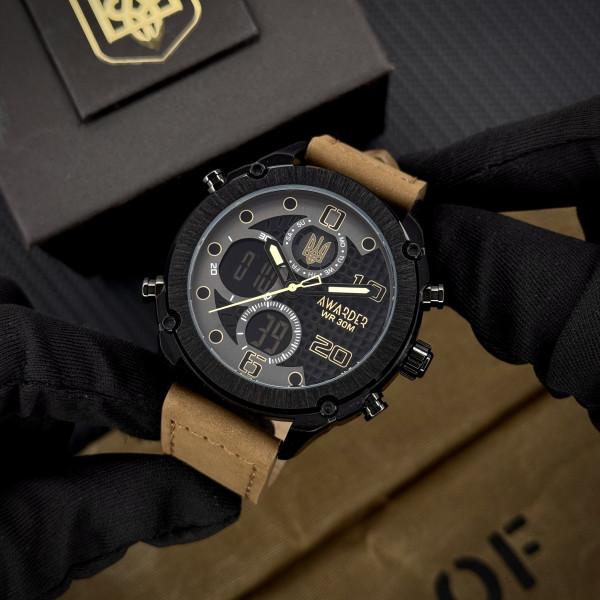 Годинник наручний Awarder 017 Тризуб золото  Black-Brown