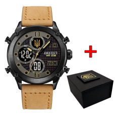 Годинник наручний Awarder 017BKBKBR Тризуб золото Black-Black-Light Brown.