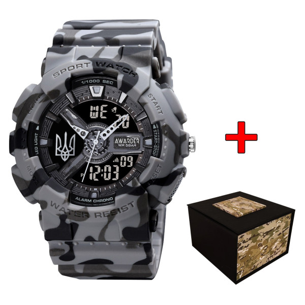 Годинник наручний Awarder 005 Тризуб срібло Camo Grey + Коробка.
