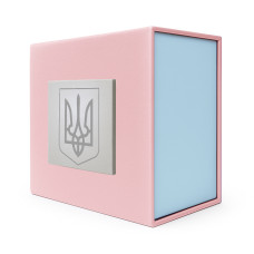 Подарункова картонна коробочка для годинника рожево-блакитна тризуб срібло