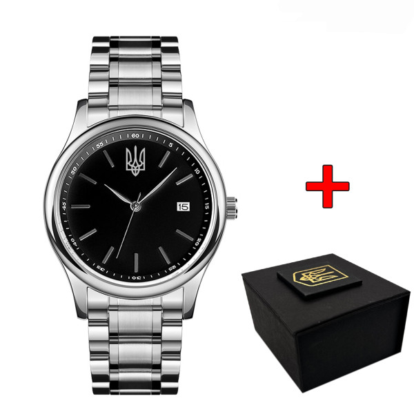 Годинник наручний Awarder 023 Silver-Black Тризуб Срібло