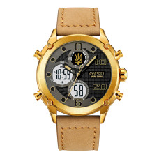 Годинник наручний Awarder 017 Тризуб Золото Gold Light Brown