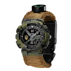 Годинник наручний Awarder 005 Тризуб золото Camo Green Паракордовий ремінець Khaki + Коробка.