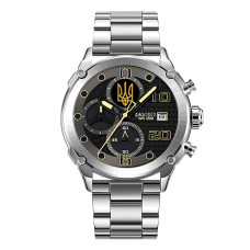 Годинник наручний Awarder 016 Тризуб золото Silver-Black Steel