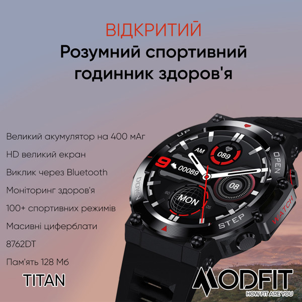Розумний годинник Modfit Titan Black-Gold 35 мм.