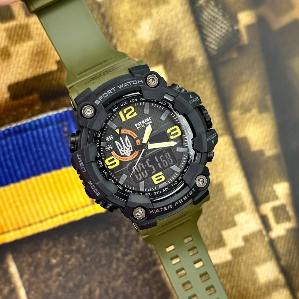 Годинник наручний Patriot 002AGUASI Тризуб срібло Зелені  + Коробка.