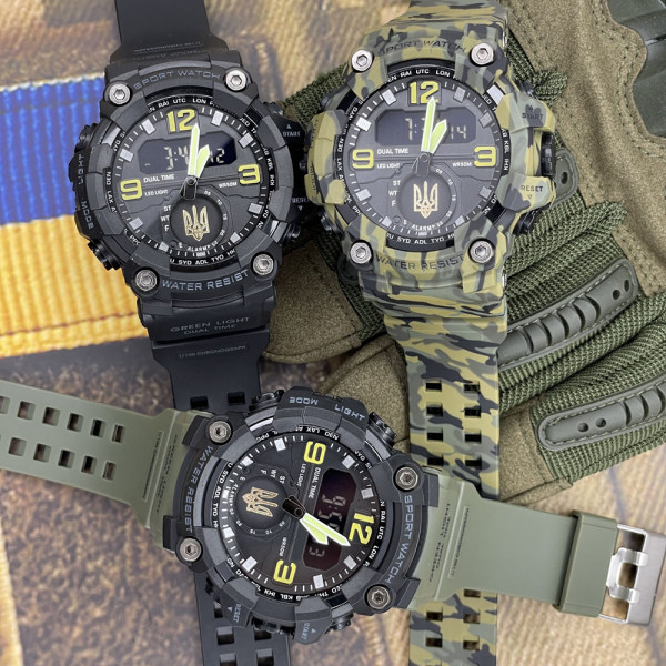 Годинник наручний Patriot 003CMGRUAGD Тризуб золото Зелений камуфляж + Коробка.
