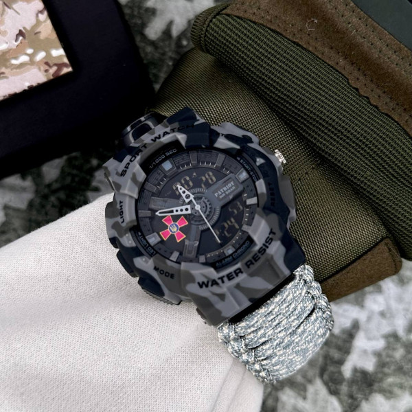 Годинник наручний Patriot 005CMGYSU ЗСУ Сірий камуфляж Паракордовий ремінець ACU + Коробка.