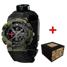 Годинник наручний Patriot 005CMGRSU ЗСУ Зелений камуфляж Паракордовий ремінець Black + Коробка