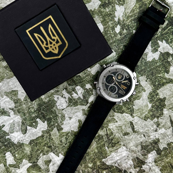 Годинник наручний Patriot 017SIBK Тризуб золото Silver-Black