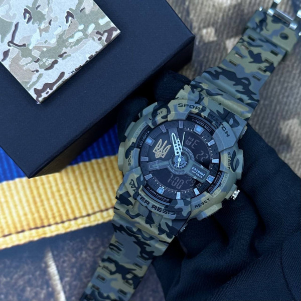 Годинник наручний Patriot 005 Тризуб золото Camo Green + Коробка.