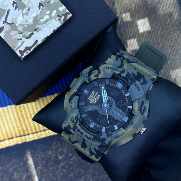Годинник наручний Patriot 005 Тризуб золото Camo Green + Коробка.