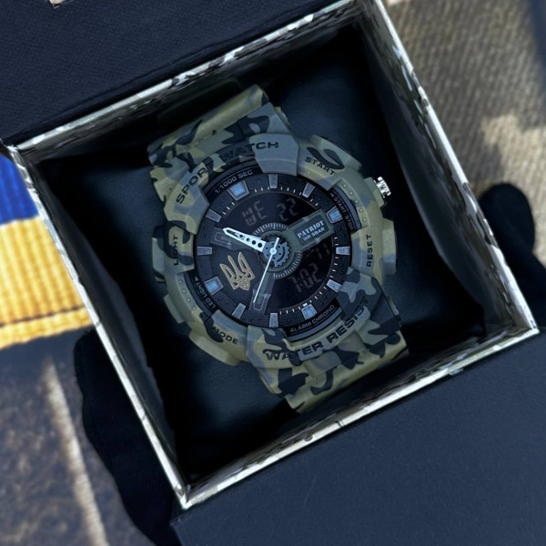 Годинник наручний Patriot 005 Тризуб золото Camo Green + Коробка.