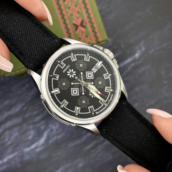Годинник наручний Awarder Embroidery Silver-Army Green Black Automatic 10ATM