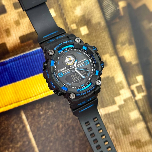 Годинник наручний Patriot 001BUSSO ССО Чорні з синім + Коробка