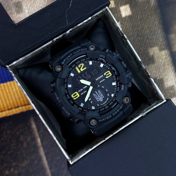 Годинник наручний Patriot 004BKUASI Тризуб срібло Чорні + Коробка