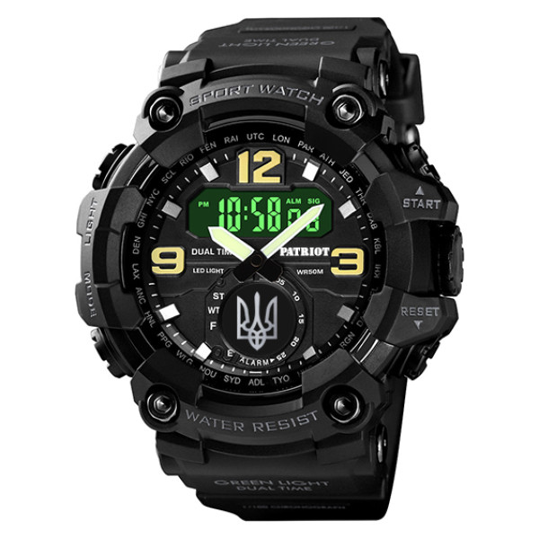 Годинник наручний Patriot 004BKUASI Тризуб срібло Чорні + Коробка