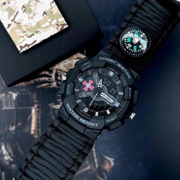 Годинник наручний Patriot 005BKSU ЗСУ Чорні Паракордовий ремінець Black + Коробка.