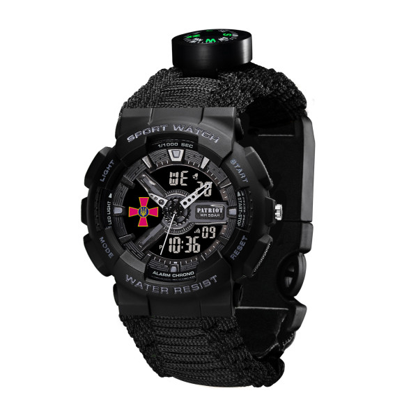 Годинник наручний Patriot 005BKSU ЗСУ Чорні Паракордовий ремінець Black + Коробка.