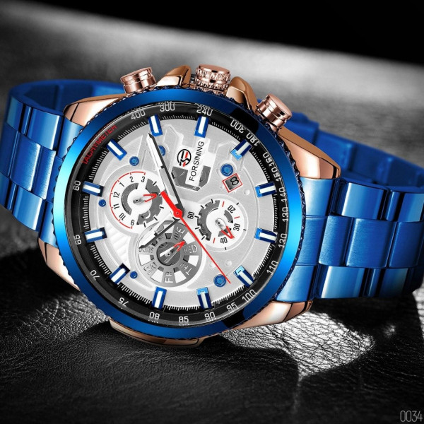 Наручний годинник Forsining 1137 Blue-Cuprum-White