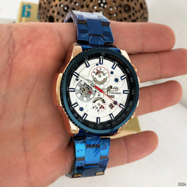 Наручний годинник Forsining 1137 Blue-Cuprum-White
