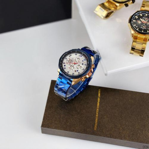 Наручний годинник Forsining 1137 Blue-Cuprum-White