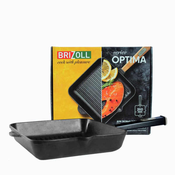 Чавунна сковорода гриль Brizoll Optima-Black 260х260х50 мм
