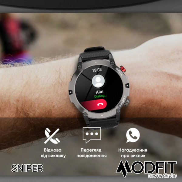 Умные часы Modfit Sniper Black-Silver 36 мм