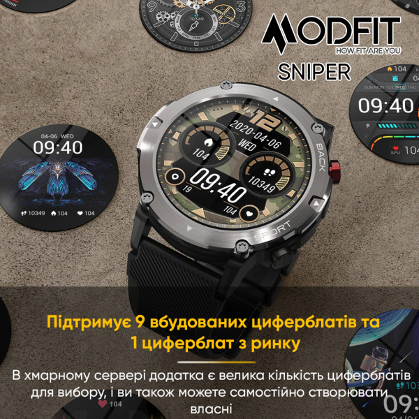 Умные часы Modfit Sniper Black-Silver 36 мм