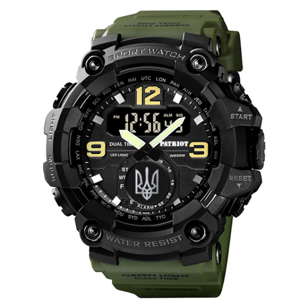 Годинник наручний Patriot 004AGUASI Тризуб срібло Зелені  + Коробка.