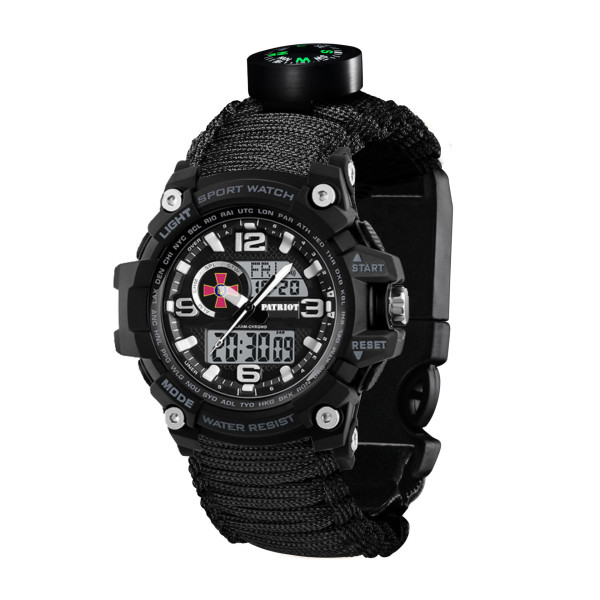 Годинник наручний Patriot 012BKSU ЗСУ Чорні Паракордовий ремінець Black + Коробка