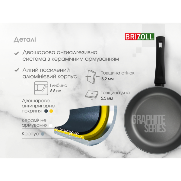 Сковорода Brizoll GRAPHITE 26 см с антипригарным покрытием