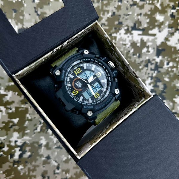 Годинник наручний Patriot 012AGUASI Тризуб срібло Чорні з зеленим  + Коробка.