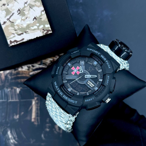 Годинник наручний Patriot 005BKSU ЗСУ Чорні Паракордовий ремінець  ACU + Коробка