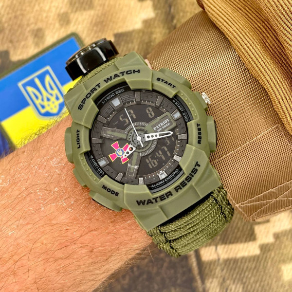 Годинник наручний Patriot 005AGSU ЗСУ  Паракордовий ремінець Army Green + Коробка.