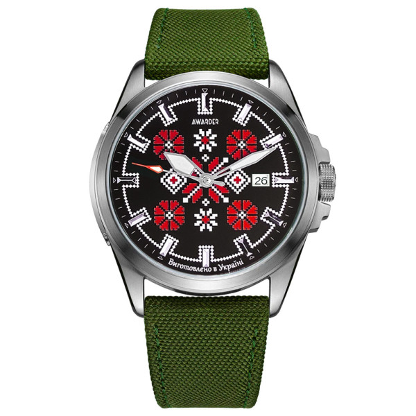 Годинник наручний Awarder Embroidery Silver-Red Green  Automatic 10ATM