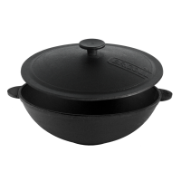 Чавунна сковорода Brizoll WOK 300х103 мм 4.7 л з чавунною кришкою