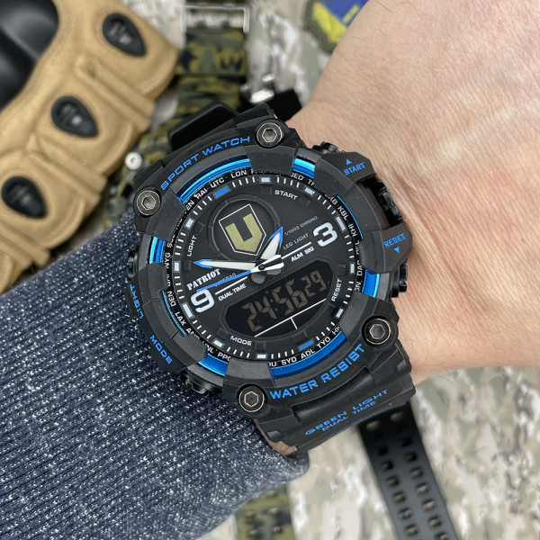 Годинник наручний Patriot 001BUTRO ТРО Чорні з синім + Коробка