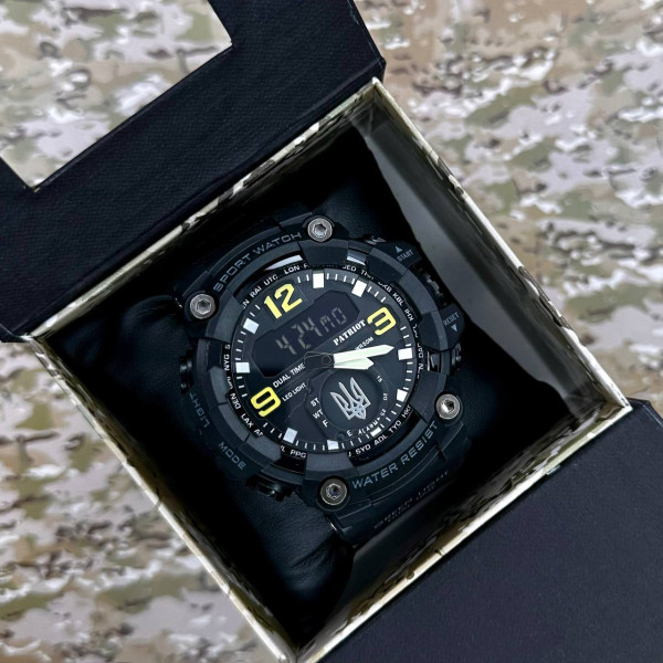 Годинник наручний Patriot 003BKUASI Тризуб срібло Чорні + Коробка.
