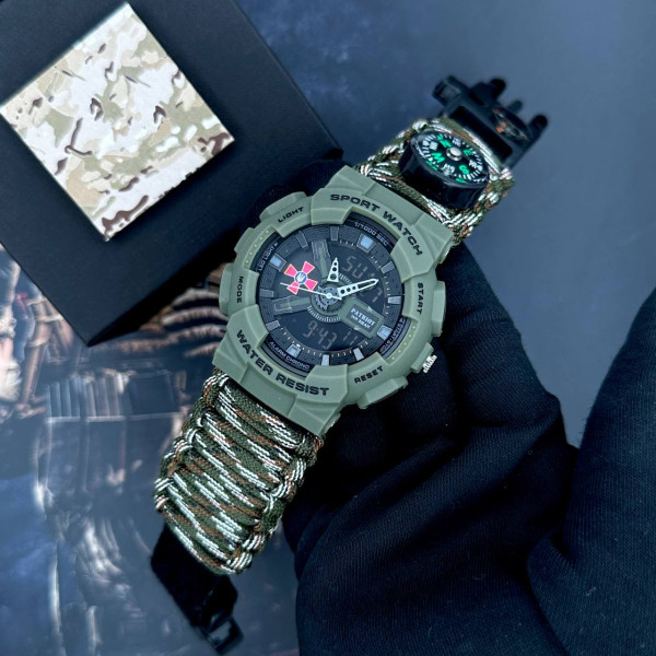 Годинник наручний Patriot 005AGSU ЗСУ  Паракордовий ремінець Camo Green + Коробка