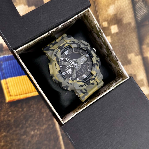 Годинник наручний Patriot 005 Тризуб срібло Camo Green + Коробка.