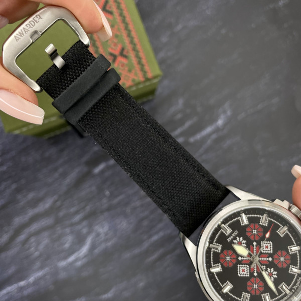 Годинник наручний Awarder Embroidery Silver-Red Black Battery 10ATM