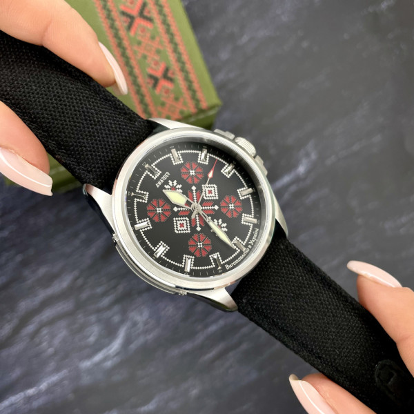 Годинник наручний Awarder Embroidery Silver-Red Black Battery 10ATM