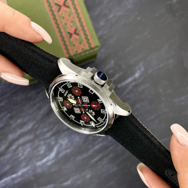 Годинник наручний Awarder Embroidery Silver-Red Black Battery 10ATM
