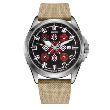 Годинник наручний Awarder Embroidery Silver-Red Khaki Automatic 10ATM