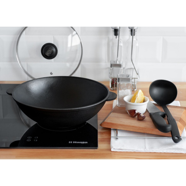 Чавунна сковорода Brizoll WOK 280х96 мм 3.7 л зі скляною кришкою