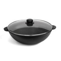 Чавунна сковорода Brizoll WOK 280х96 мм 3.7 л зі скляною кришкою