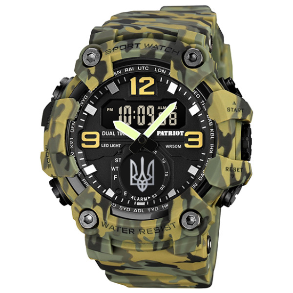 Годинник наручний Patriot 003CMGRUASI Тризуб срібло Зелений камуфляж + Коробка.